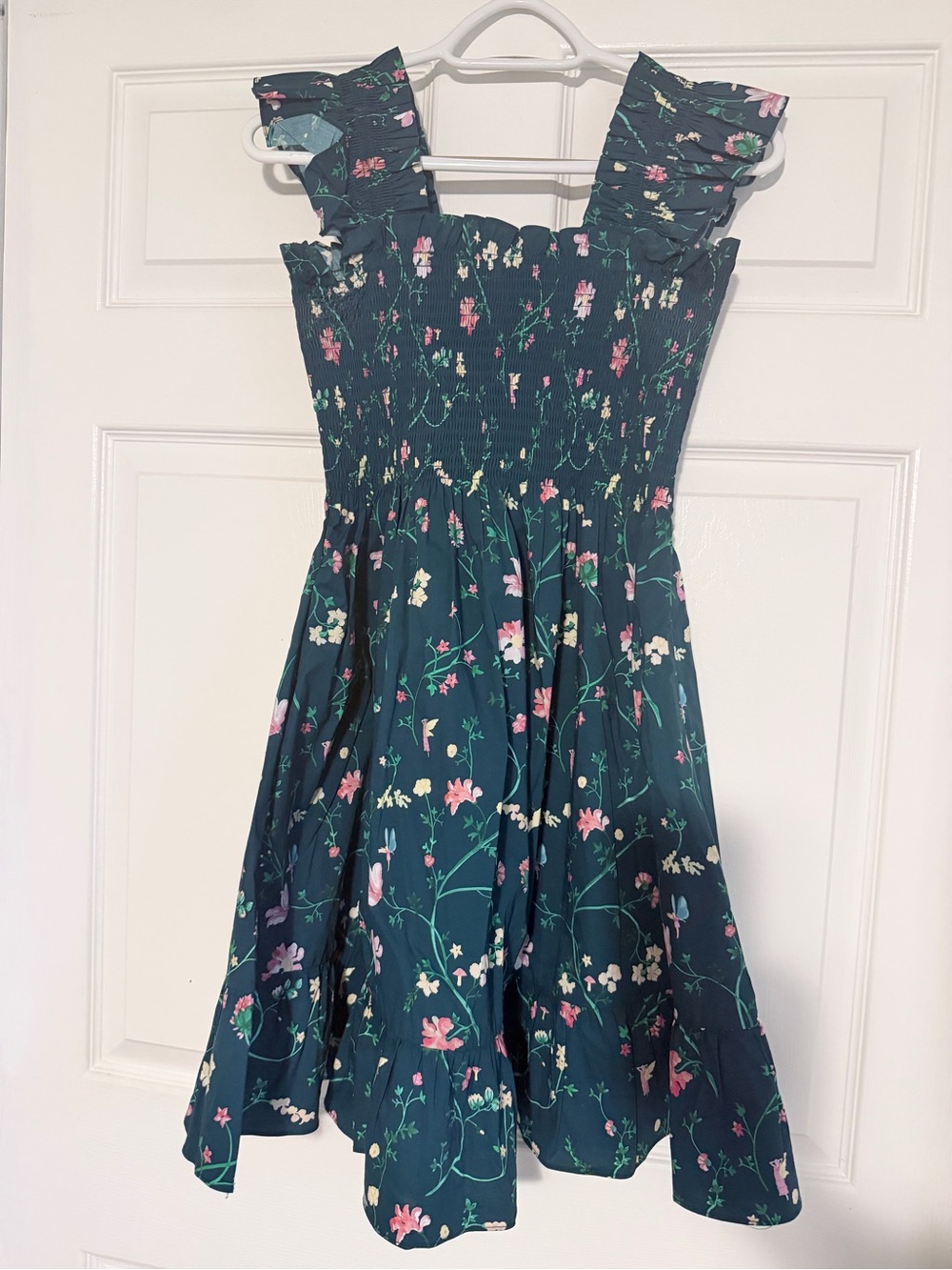 Hill House Teal Floral Smocked Sundress with Pink & Cream Accents
